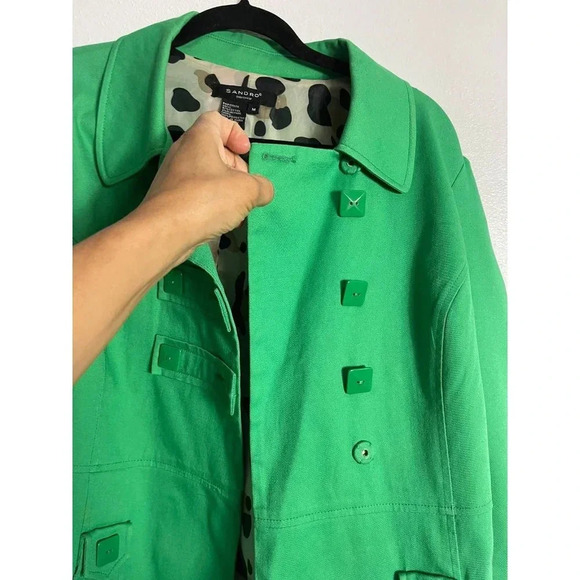 Sandro Sportswear Womens Double Breasted Long Sleeve Collared Blazer Green Sz M - Picture 5 of 8